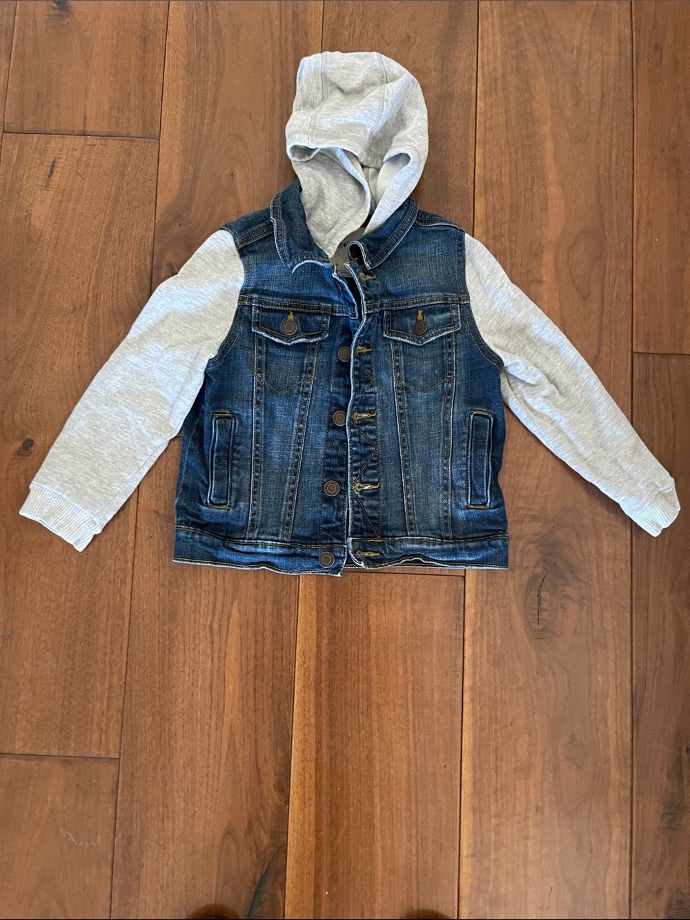 Tucker + Tate Denim Vest Jacket with Light Gray Hoodie Sleeves